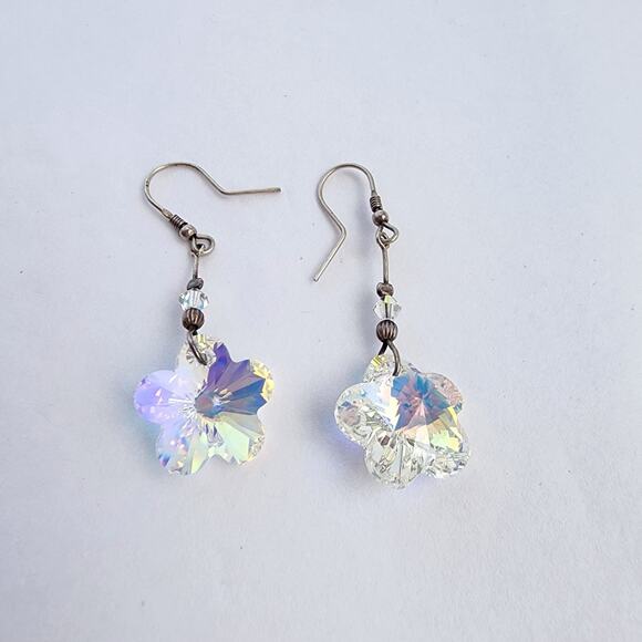 Handmade Sterling Silver Swarovski Crystal Earrings Dangle Long Crystals Flower - Picture 4 of 6
